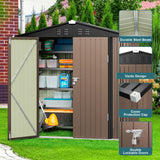 6' x 4' Metal Outdoor Storage Shed with Double Lockable Doors - Light Brown
