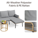 Aiho 3-Piece Outdoor Patio Conversation Set with All Weather PE Wicker, L-Shaped Outdoor Sectional Sofa with Soft Cushions & Glass Table, For Garden, Patio, Porch, Pool, Balcony, Backyard - Gray