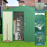 8' x 6' Metal Outdoor Storage Shed with Double Lockable Doors - Green
