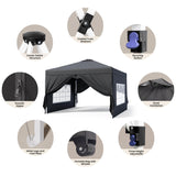 Aiho Easy up Canopy 10x10 with Removable Sidewalls, All-Weather Portable Popup Shade Canopy with 3 Adjustable Height, For Garden, Backyard, Beach, Camping and Party-Black