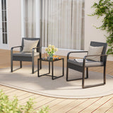 3 Pieces Outdoor Patio Furniture Set with Coffee Table, Aiho Wicker Bistro Table and Chairs Set for Garden, Poolside, Balcony, Yard, Gray