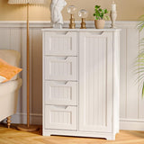 Aiho Wooden Kitchen Pantry Cabinet, 31.5"L Kitchen Storage Cabinets with 4 Drawers, 1 Door and Adjustable Shelves, For Kicchen, Dining Room, Livingroom, Bathroom-White