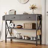 39" Console Table with 2 Drawers and 3 Tier Storage Shelves - Black