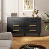 6 Drawer Dresser, Wide Chest of Drawers Nightstand Storage Tower Storage Wooden Dresser, Bedroom, Hallway - Black