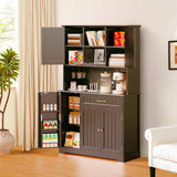 Kitchen Pantry Storage Cabinet with Doors & Shelves, Modern Buffet Cabinet with Microwave Stand, Tall Hutch Cabinet for Kitchen, Dining Room - Dark Brown
