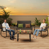 4 Piece Outdoor Rocking Bistro Set, Textilene Fabric Small Patio Furniture Set, Front Porch Rocker Chairs Conversation Set with Table for Lawn, Garden, Balcony, Poolside -Black