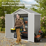 Aiho 6 X 4.4 Ft Outdoor Storage Shed, All Weather Resin Shed with Lockable Doors and Heavy Duty Floors, Perfect for Backyard, Garden, Gray
