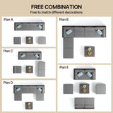 7 Pieces Outdoor Conversation Sectional Set, Patio Rattan Wicker Furniture Set with Pillows and Coffee Table for Garden, Backyard, Poolside, Lawn, Porch - Gray