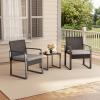 3 Pieces Outdoor Patio Furniture Set with Coffee Table, Aiho Wicker Bistro Table and Chairs Set for Garden, Poolside, Balcony, Yard, Gray