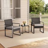 3 Pieces Outdoor Patio Furniture Set with Coffee Table, Aiho Wicker Bistro Table and Chairs Set for Garden, Poolside, Balcony, Yard, Gray