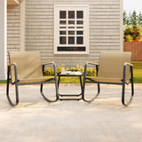 Aiho Outdoor Rocking Chairs Set of 3 with Breathable Textilene, Outdoor Patio Furniture Set with Tempered Glass Table, For Patio, Outdoor Garden, Lawns, Balcony, Backyard, Porch and Poolside-Brown
