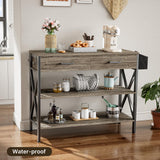 39" Console Table with 2 Drawers and 3 Tier Storage Shelves - Gray