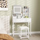 Aiho Makeup Vanity Desk with Vanity Stool, Storage Drawers and 3 Shelves, Vanity Desk with Square Mirror and Adjustable Lights, For Bedroom, Bathroom, Living Room and Closet Room-White