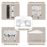 Aiho Easy up Canopy 10x10 with Removable Sidewalls, All-Weather Portable Popup Shade Canopy with 3 Adjustable Height, For Garden, Backyard, Beach, Camping and Party-White
