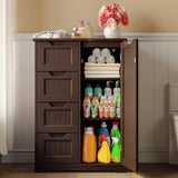 Aiho Wooden Kitchen Pantry Cabinet, 31.5"L Kitchen Storage Cabinets with 4 Drawers, 1 Door and Adjustable Shelves, For Kicchen, Dining Room, Livingroom, Bathroom-Dark Brown