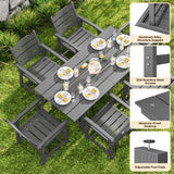 7-Piece HIPS Patio Furniture Set with Umbrella Hole, Outdoor Dining Set for 6, Patio Table and Chairs set for Patio, Lawn, Backyard, Garden, Poolside - Grey