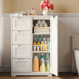 Aiho Wooden Kitchen Pantry Cabinet, 31.5"L Kitchen Storage Cabinets with 4 Drawers, 1 Door and Adjustable Shelves, For Kicchen, Dining Room, Livingroom, Bathroom-White