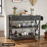 39" Console Table with 2 Drawers and 3 Tier Storage Shelves - Black