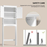 Over The Toilet Storage Cabinet with Open Shelf and Double Doors - White