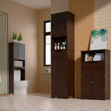 67" H Bathroom Storage Cabinet Organizer with Adjustable Shelves - Dark Brown