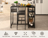 The Bar Table and Chairs Set for 2 with 3 Storage Shelves - Black