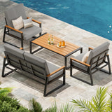 Aiho Outdoor Patio Furniture Set with Weather-Resistant Table, 4 Piece Patio Furniture with Soft Cushion, For Backyard, Poolside, Living Room, Patio, Porch, Garden and Balcony - Gray