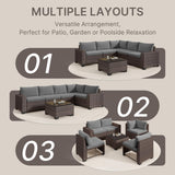 Aiho Outdoor Patio Furniture Set with All Weather Wicker, 6 Pieces Outdoor Sectional Sofa with Soft Cushions and Coffee Table, For Garden, Backyard, Poolside, Living Room, Patio, Porch and Balcony - Gray
