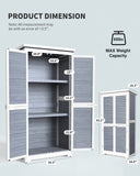 Outdoor Storage Cabinet with 3 Shelves, with Double Lockable Door, Waterproof Roof, Outside Vertical Tall Tool Shed for Yard Patio Lawn Deck - Gray