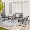4 Pieces Patio Furniture Set,Textilene Modern Conversation Black Set with Tea Table for Home,Lawn,Balcony, Bistro - Gray