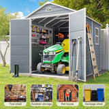 8 X 6 Ft Outdoor Plastic Storage Shed with Floors, Aiho Resin Tool Shed with Windows & Lockable Door & Vents, Perfect for Yard, Garden, Gray