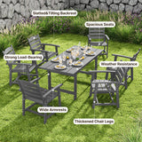 7-Piece HIPS Patio Furniture Set with Umbrella Hole, Outdoor Dining Set for 6, Patio Table and Chairs set for Patio, Lawn, Backyard, Garden, Poolside - Grey