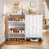 Aiho Shoe Storage Cabinet with 2 Flip Drawers, Narrow Shoe Cabinet with OPen Storage, Entryway Shoe Storage for Foyer, Hallway, Porch, Living Room, Balcony, Bedroom - White