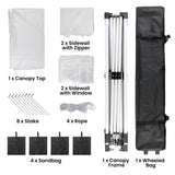 Aiho Easy up Canopy 10x10 with Removable Sidewalls, All-Weather Portable Popup Shade Canopy with 3 Adjustable Height, For Garden, Backyard, Beach, Camping and Party-White