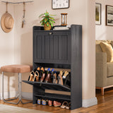Aiho Shoe Storage Cabinet with 2 Flip Drawers, Narrow Shoe Cabinet with OPen Storage, Entryway Shoe Storage for Foyer, Hallway, Porch, Living Room, Balcony, Bedroom - Black