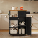 23.6" W Aiho Rolling Kitchen Island on Wheels with Spice Rack, Removeable Tray, Drawers, Island Table for Kitchen with Adjustable Shelves, For Kichen, Dining Room, Coffee Bar, Black