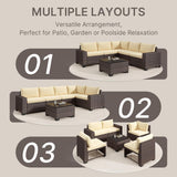 6-Piece Outdoor Patio Furniture Set, Pe Rattan Wicker Patio Sectional Conversation Sofa with Coffee Table for Garden, Backyard, Poolside, Lawn, Porch - Beige