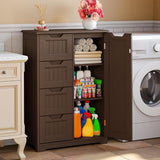 Aiho Wooden Kitchen Pantry Cabinet, 31.5"L Kitchen Storage Cabinets with 4 Drawers, 1 Door and Adjustable Shelves, For Kicchen, Dining Room, Livingroom, Bathroom-Dark Brown