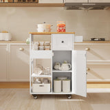 23.6" W Aiho Rolling Kitchen Island on Wheels with Spice Rack, Removeable Tray, Drawers, Island Table for Kitchen with Adjustable Shelves, For Kichen, Dining Room, Coffee Bar, White