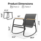 3 Piece Outdoor Rocking Bistro Set with Anti-Slip Strips, All-Weather Textilene Patio Set with Table for Lawn, Garden, Balcony, Poolside - Black