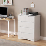 37" H 5 Drawer Dresser with Large Storage Capacity and Embedded Handle - White