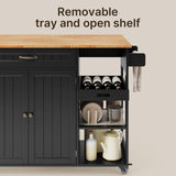 Aiho  41.7" W kitchen island with storage with  Solid Wood Adjustable Shelf, rolling kitchen island with Spice Rack, Towel Rack and Removable Tray, For Kitchen, Coffee Bars, Dining Room, Living Room - Black