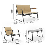 4 Piece Outdoor Rocking Bistro Set, Textilene Fabric Small Patio Furniture Set, Front Porch Rocker Chairs Conversation Set with Table for Lawn, Garden, Balcony, Poolside -Brown