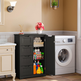 Aiho Wooden Kitchen Pantry Cabinet, 31.5"L Kitchen Storage Cabinets with 4 Drawers, 1 Door and Adjustable Shelves, For Kicchen, Dining Room, Livingroom, Bathroom-Black