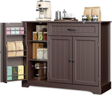 Aiho 43.3" L Buffet Cabinet with Storage, Coffee Bar Cabinet with Drawer & Doors & Shelves for Kichen, Bathroom, Livingroom, Dark Brown