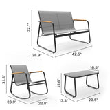 4 Piece Rocking Bistro Set, Textilene Outdoor Patio Furniture, Front Porch Chairs Conversation Set with Coffee Table for Lawn, Garden, Balcony, Backyard, Poolside, Gray