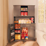 Kitchen Pantry Storage Cabinet with Doors & Shelves, Modern Buffet Cabinet with Microwave Stand, Tall Hutch Cabinet for Kitchen, Dining Room - Dark Brown