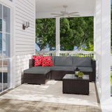Patio Furniture Set, Aiho 5 Pieces Wicker Outdoor Sectional Sofa with Glass Coffee Table & Soft Cushions for Patio, Backyard, Gray