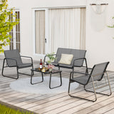 4 Pieces Patio Furniture Set,Textilene Modern Conversation Black Set with Tea Table for Home,Lawn,Balcony, Bistro - Gray