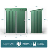 5'x 3'Outdoor Storage Shed with Lockable Door for Backyard Patio Lawn - Green