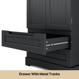 63" H Kitchen Pantry Cabinet with 2 Doors and 2 Drawers, Solid & Sturdy, Storage Cabinet for Entryway, Kitchen - Black